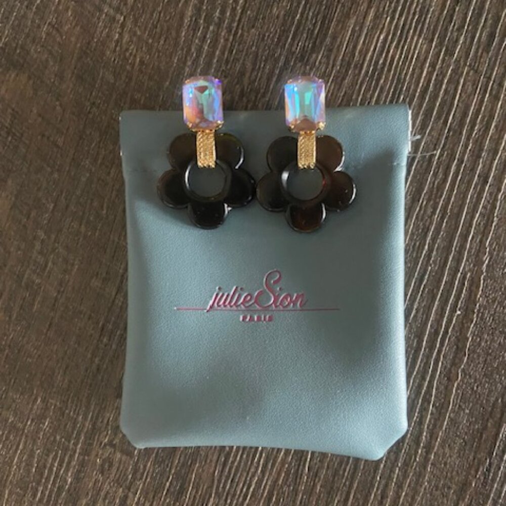 JULIE SION PARIS FLOREM STRASS TORTOISE EARRINGS